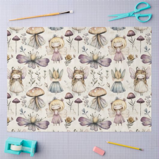 フェアリーお洒落&マッシュルームフラワーガーデンデコップページ 薄葉紙 (クラフト)