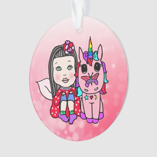 フェアリーかわいらしとユニコーンのクリスマスの装飾 オーナメント (正面)