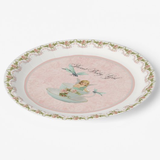 フェアリーかわいらしティーカップパーティーベビーシャワーパーティーデコール ペーパープレート (アングル)