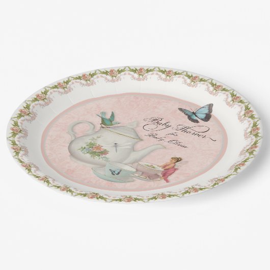 フェアリーかわいらしティーパーティーベビーシャワーパーティーデコール ペーパープレート (アングル)