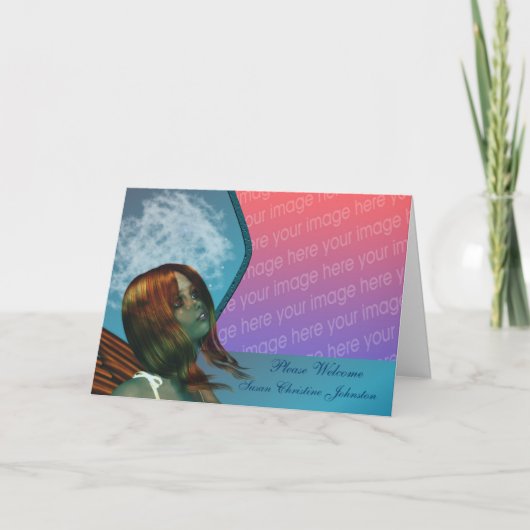 フェアリーかわいらしファンタジー新生児写真 案内状 (正面)