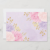 フェアリーかわいらし赤面ピンクパープル金ゴールドバラ誕生日 招待状 (裏面)