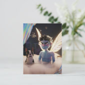 フェアリーとボストンテリアが入浴に悩む ポストカード (スタンド正面)