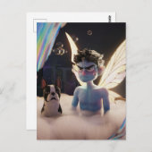 フェアリーとボストンテリアが入浴に悩む ポストカード (正面/裏面)