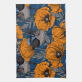 フェアリーのレンツとオレンジ色のケシの花 キッチンタオル (縦)