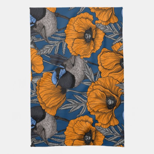 フェアリーのレンツとオレンジ色のケシの花 キッチンタオル (縦)