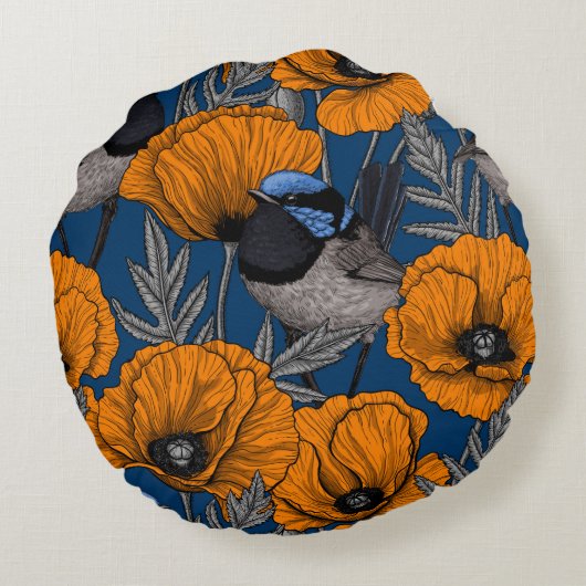 フェアリーのレンツとオレンジ色のケシの花 ラウンドクッション (裏面)