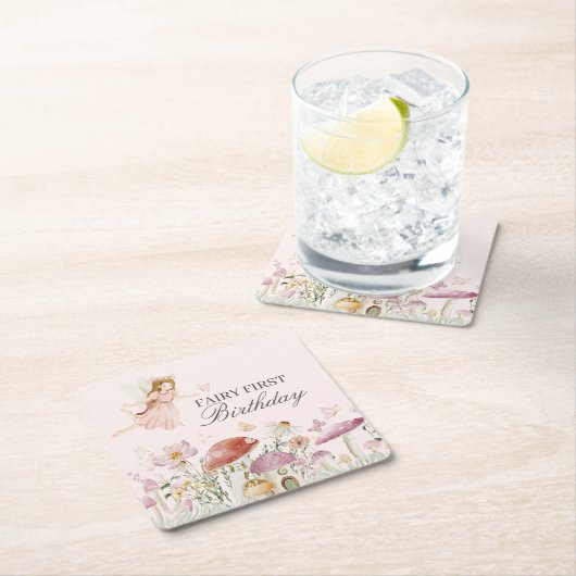 フェアリーの最初の誕生日パーティーデコール スクエアペーパーコースター (インサイチュ)