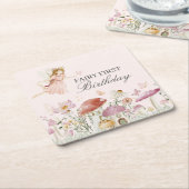 フェアリーの最初の誕生日パーティーデコール スクエアペーパーコースター (アングル)