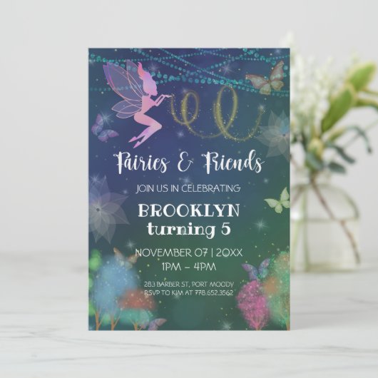 フェアリーアンドフレンズバタフライグリッター誕生日 招待状 (スタンド正面)