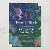 フェアリーアンドフレンズバタフライグリッター誕生日 招待状 (正面/裏面)