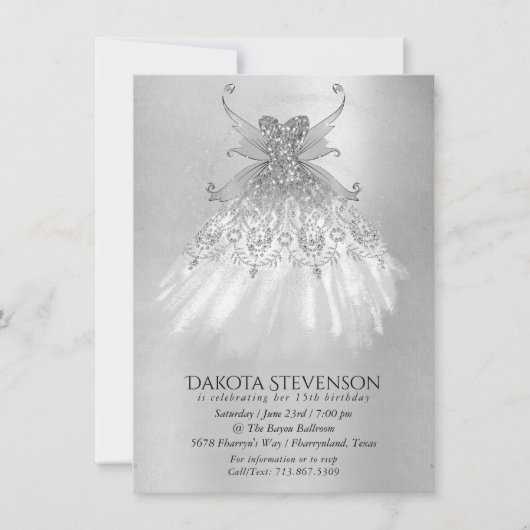 フェアリーウィングシルバーガウン | プラチナフォイルフェイクシェン 招待状 (正面)