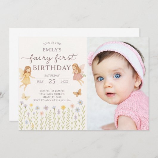 フェアリーウィングス最初の誕生日招待状と写真 招待状 (正面/裏面)