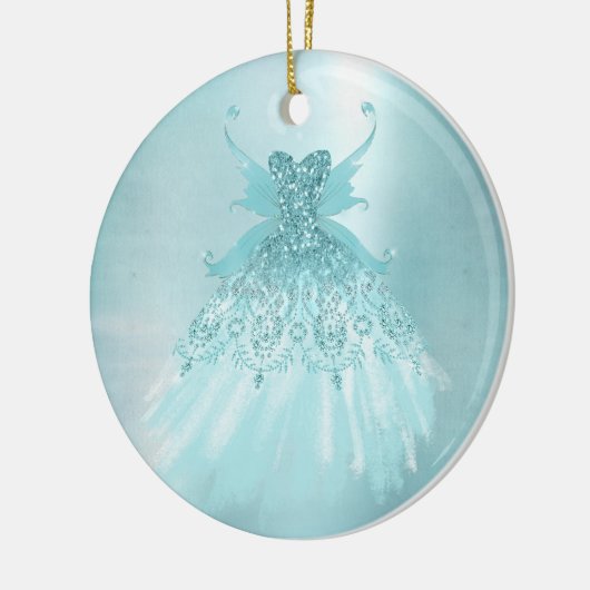 フェアリーウィングミントガウン | ルクスパールグリーンアクアシェン セラミックオーナメント (左)