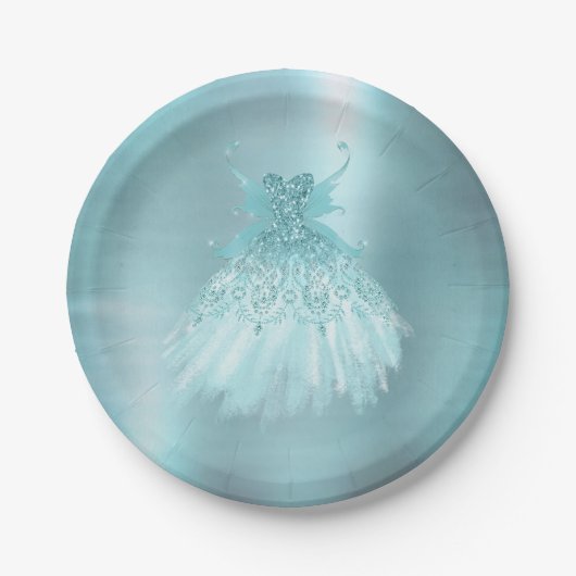 フェアリーウィングミントガウン | ルクスパールグリーンアクアシェン ペーパープレート (正面)