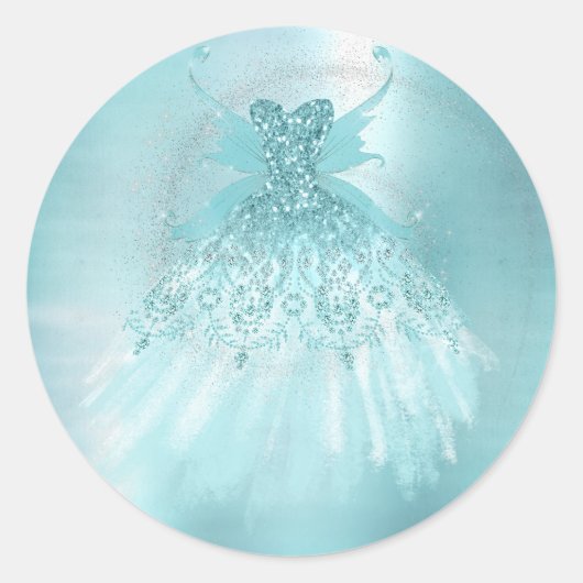 フェアリーウィングミントガウン | ルクスパールグリーンアクアシェン ラウンドシール (正面)