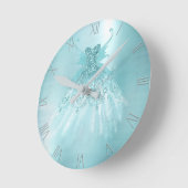 フェアリーウィングミントガウン | ルクスパールグリーンアクアシェン ラウンド壁時計 (傾斜)