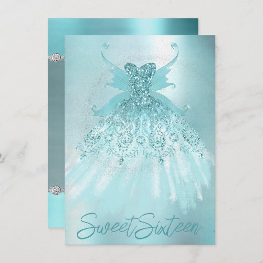 フェアリーウィングミントガウン | ルクスパールグリーンアクアシェン 招待状 (正面/裏面)