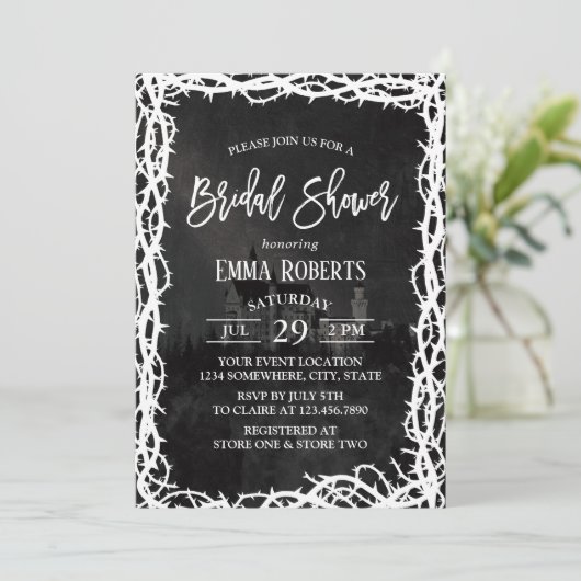 フェアリーエレガントキャッスルトーンフレームブライダルシャワー 招待状 (スタンド正面)