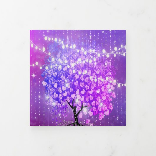 フェアリーエレガントライトプラムピンクハートリーフ結婚ズ 三つ折り招待状 (カバー)