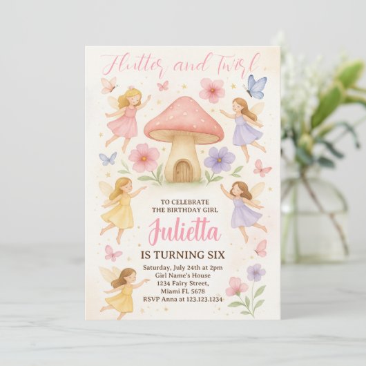 フェアリーエレガント誕生日招待状 招待状 (スタンド正面)