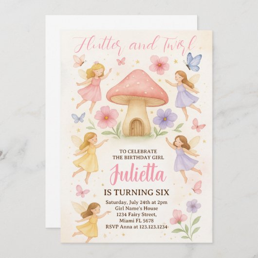 フェアリーエレガント誕生日招待状 招待状 (正面/裏面)