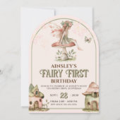 フェアリーカスタムファーストPhoto Pink Sage 1st Birthday 招待状 (正面)