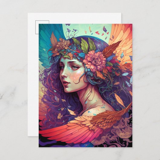 フェアリーカラフルエンジェルウィングスファンタジーアート ポストカード (正面/裏面)