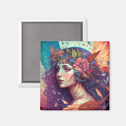 フェアリーカラフルエンジェルウィングスファンタジーアート マグネット (正面/裏面)