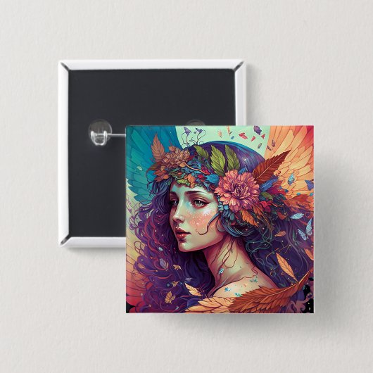 フェアリーカラフルエンジェルウィングスファンタジーアート 缶バッジ (正面&裏面)