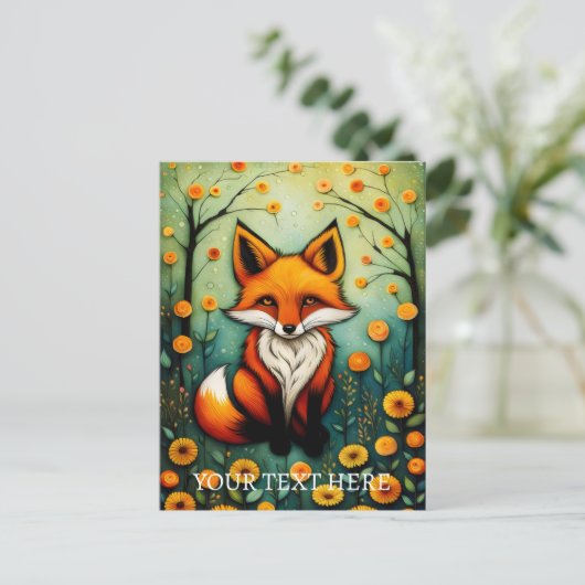 フェアリーカラフル春フローラ絵画キツネ ポストカード (スタンド正面)