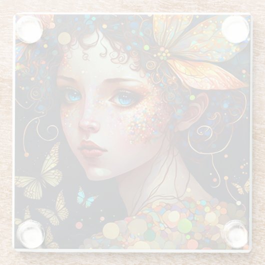 フェアリーカラフル蝶ファンタジーアート ガラスコースター (裏面)