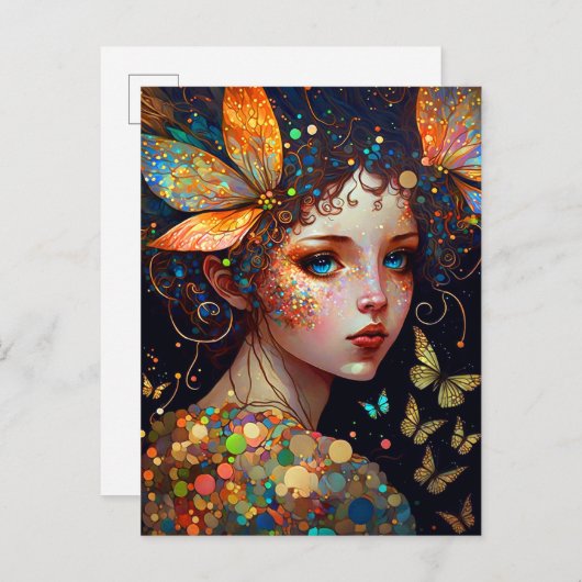 フェアリーカラフル蝶ファンタジーアート ポストカード (正面/裏面)