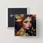 フェアリーカラフル蝶ファンタジーアート 缶バッジ (正面&裏面)