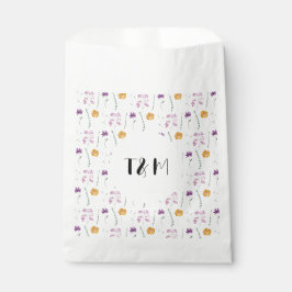 フェアリーガーデンでのボヘミアンフローラルウォーターカラーウェディング フェイバーバッグ