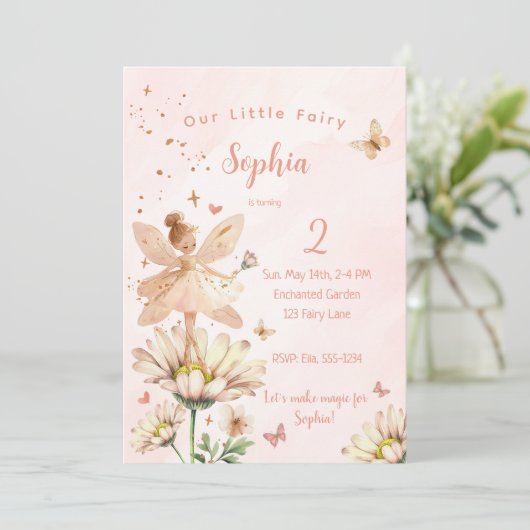 フェアリーガーデンガールフォト誕生日招待状カード 招待状 (スタンド正面)