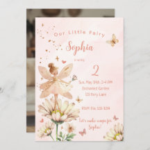 フェアリーガーデンガールフォト誕生日招待状カード