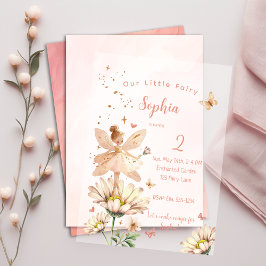 フェアリーガーデンガールフォト誕生日 ベラム紙招待状