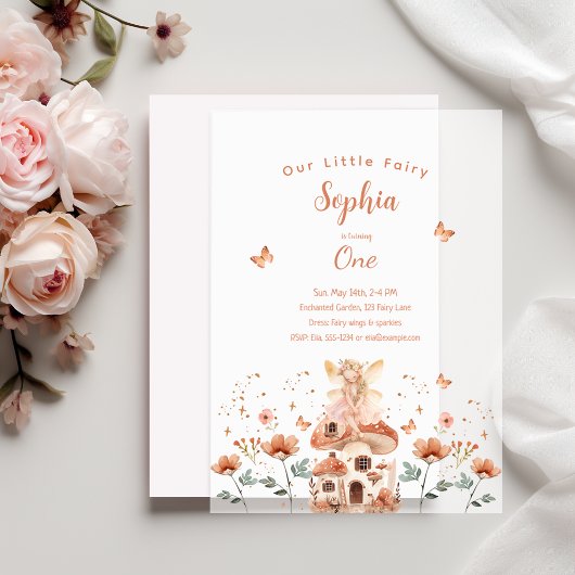 フェアリーガーデンガールマジカルファースト誕生日 ベラム紙招待状