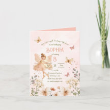 フェアリーガーデンガール誕生日招待状カード