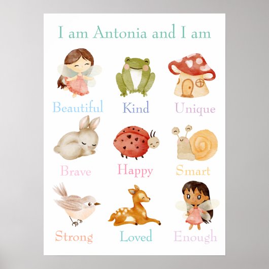 フェアリーガーデンキッズ肯定名前をカスタムするプリント ポスター (正面)