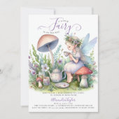 フェアリーガーデンティーパーティーキノコ赤ちゃん女の子シャワー 招待状 (正面)