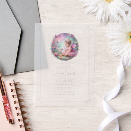 フェアリーガーデンテーマフラッタラブベビーシャワー ベラム紙招待状