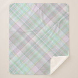 フェアリーガーデンパステルピンクアンドミントプレイド シェルパブランケット
