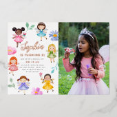 フェアリーガーデンフローラガールフォトバースデーパーティー 箔招待状 (正面)