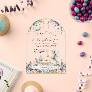 フェアリーガーデンフローラティーパーティーガールベビーシャワー アクリル招待状