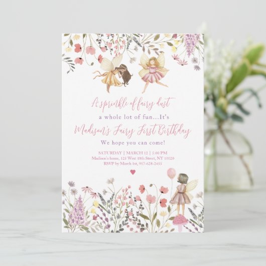 フェアリーガーデンボホワイルドフラワーファースト誕生日 招待状 (スタンド正面)