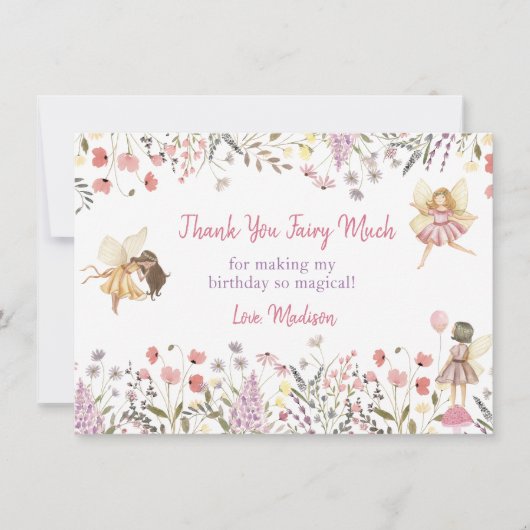 フェアリーガーデンボホーワイルドフラワー誕生日 サンキューカード (正面)