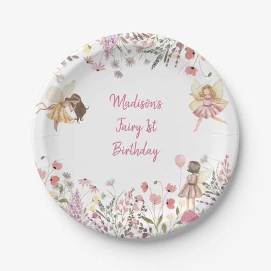 フェアリーガーデンボホーワイルドフラワー誕生日 ペーパープレート (正面)