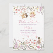 フェアリーガーデンボホーワイルドフラワー誕生日 招待状 (正面)